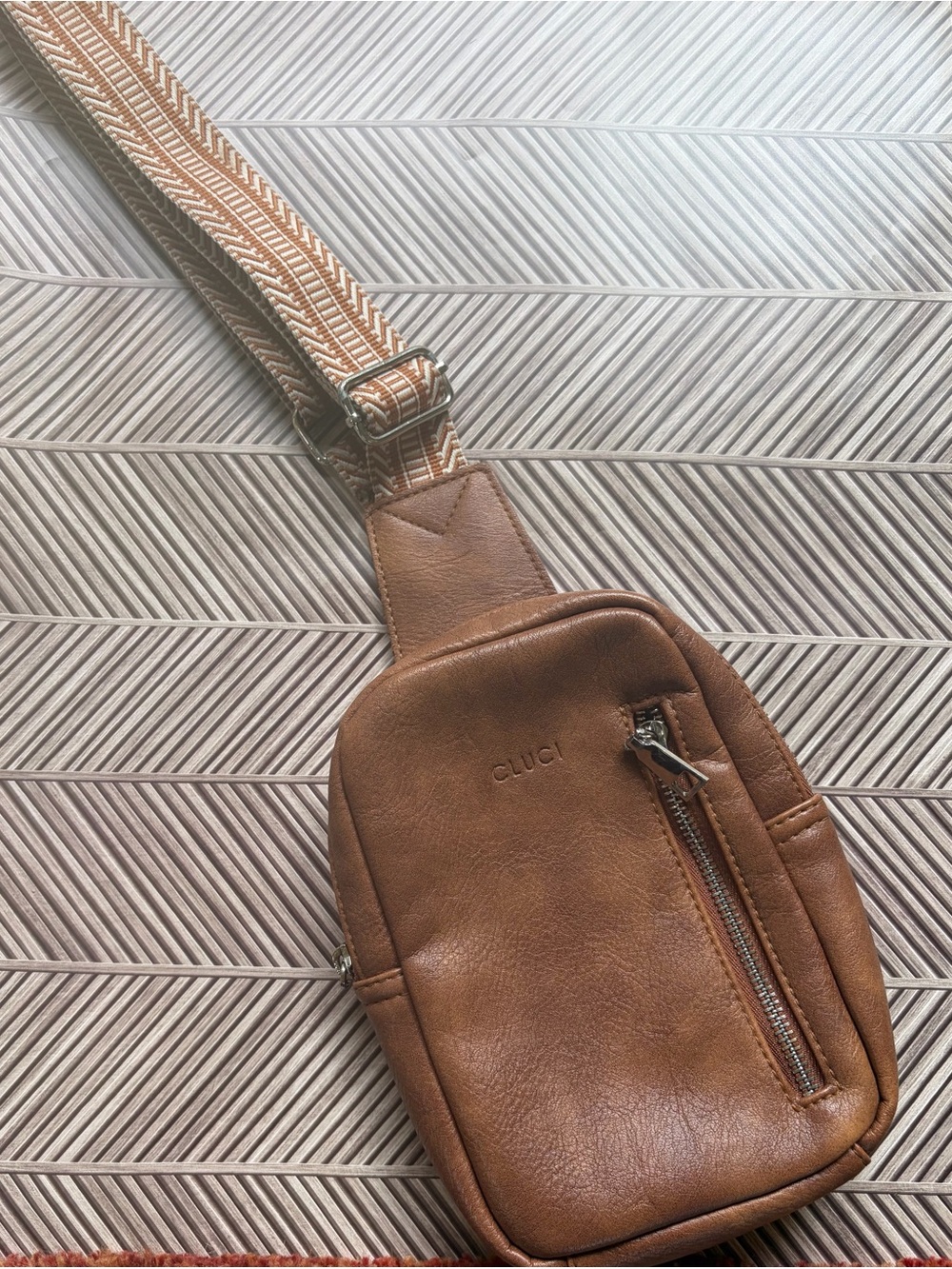 Brown faux Leather Crossbody Sling Bag -